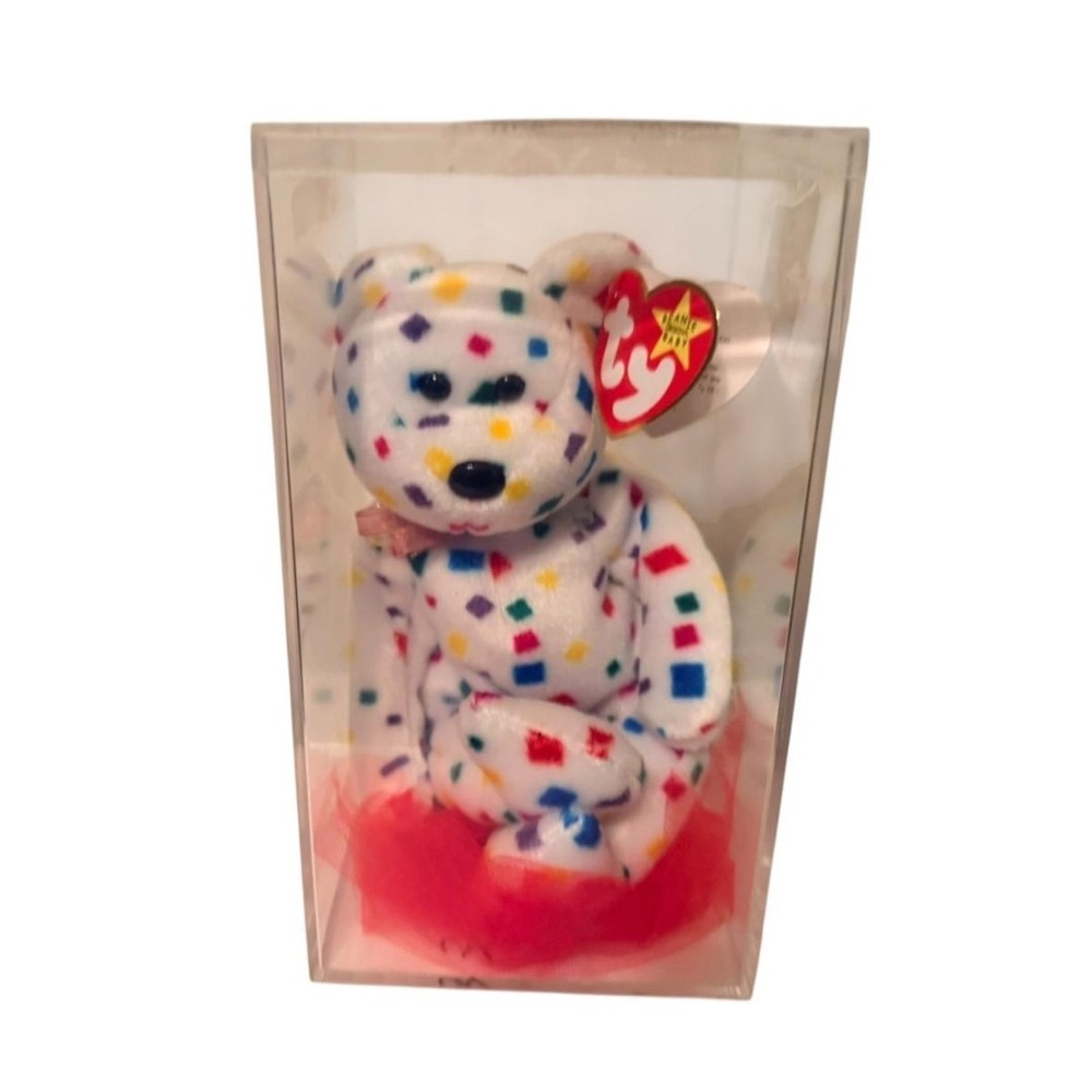 Ty Beanie Babies‎ Peace Bear Plush with PVC Display Case Collectible Bin Deal